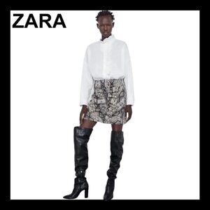 ZARA Snake print front ruffle pencil skirt